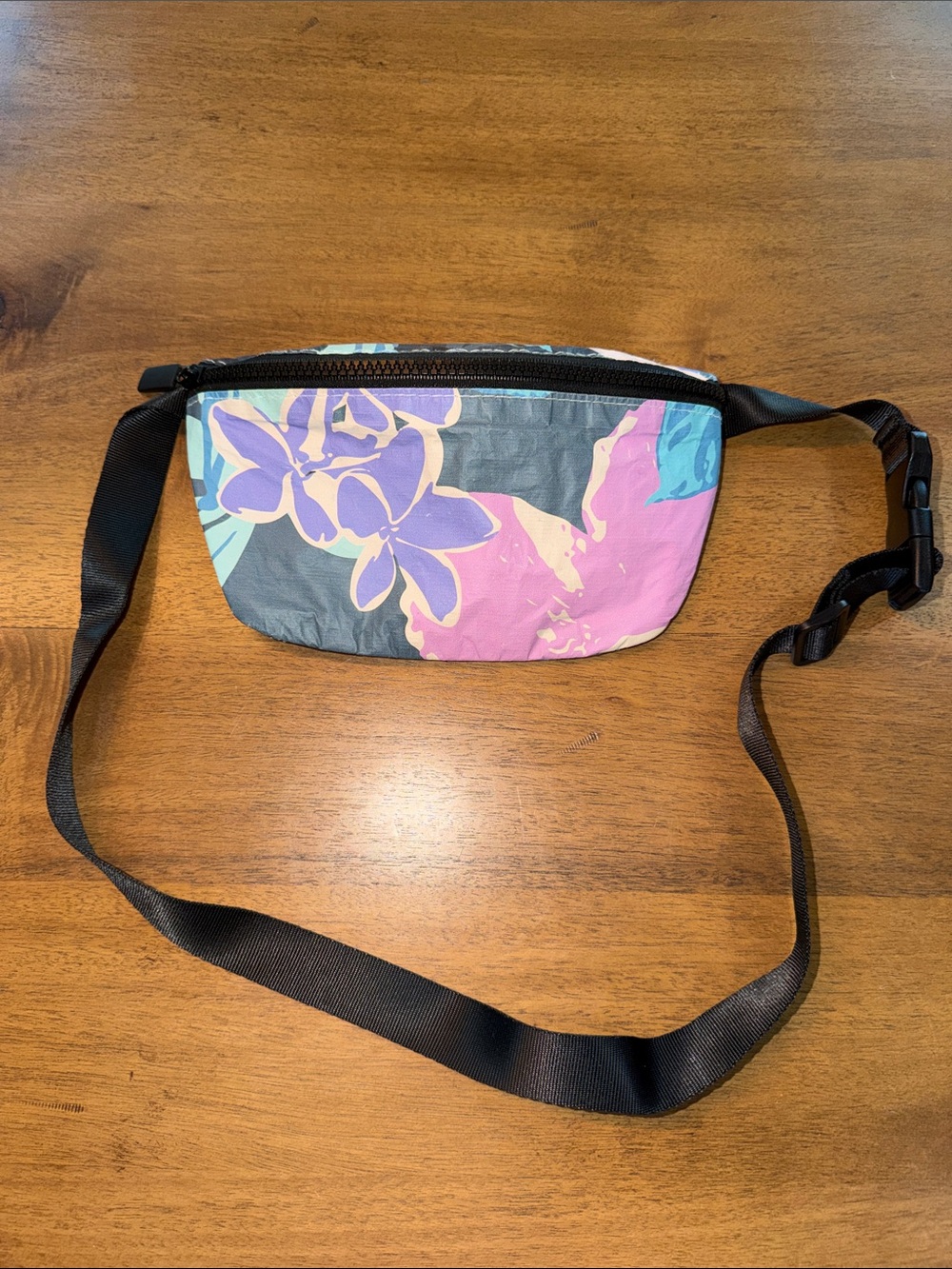 Aloha Collection Waterproof Floral Print Pink & Purple Waist Bag